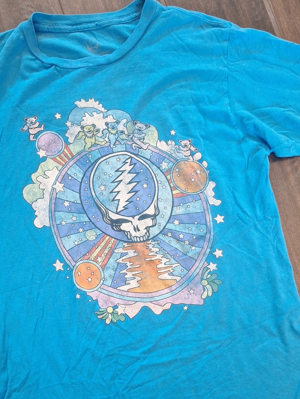 Grateful Dead Distressed Short Sleeve Tee Blue Bears Skull Galaxy Sz M
